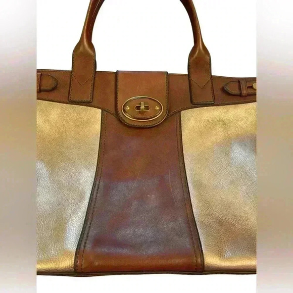 FOSSIL Vintage Reissue Brown Leather Shimmer Rose Gold XL Weekender Duffle Bag - Picture 9 of 12